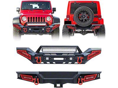 Winch Mount Front and Rear Bumper Combo Kit with LED Lights (07-18 Jeep Wrangler JK)