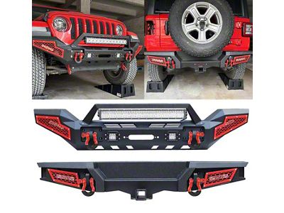 Winch Mount Front and Rear Bumper Combo Kit with LED Lights (18-26 Jeep Wrangler JL)