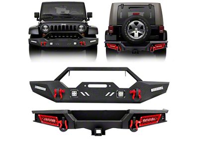 Winch Mount Front and Rear Bumper Combo Kit with LED Lights (07-18 Jeep Wrangler JK)