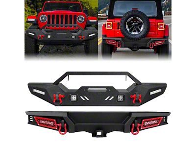 Winch Mount Front and Rear Bumper Combo Kit with LED Lights (18-26 Jeep Wrangler JL)