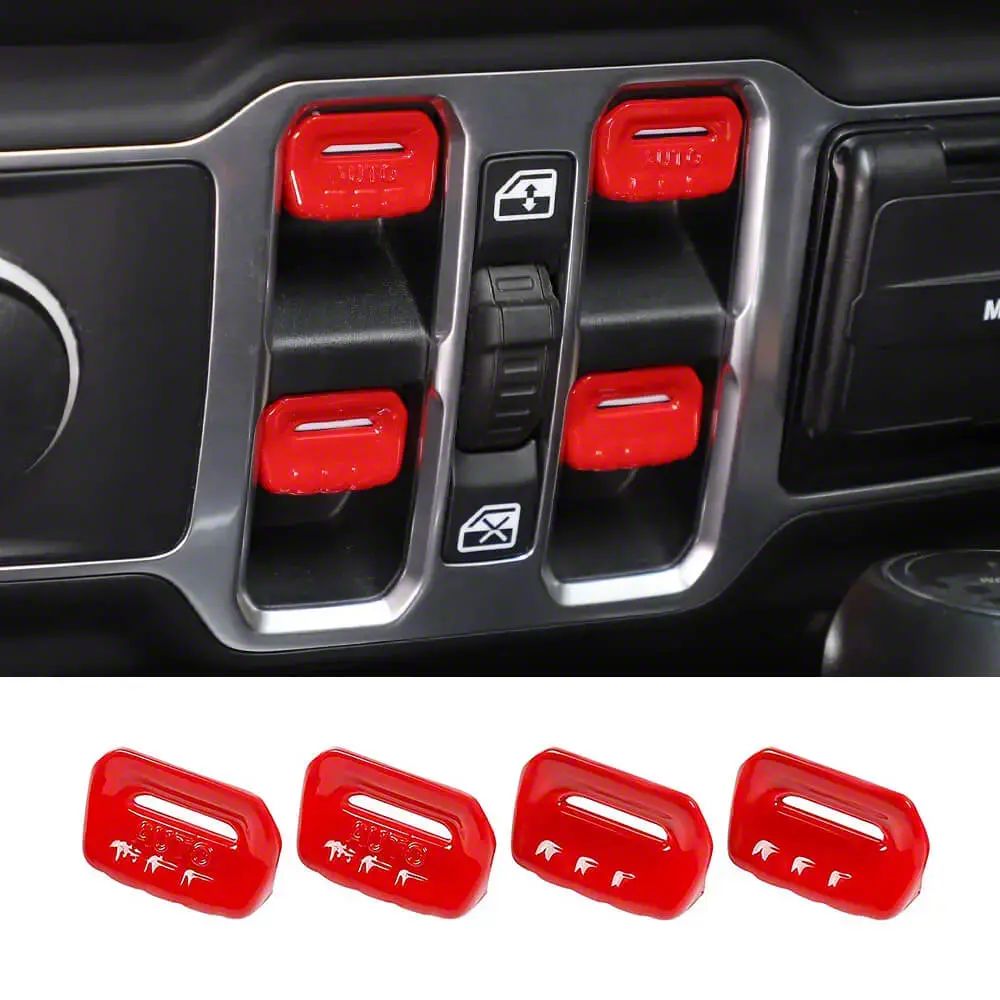 Jeep Wrangler Window Switch Button Covers; Red (18-26 Jeep Wrangler JL ...