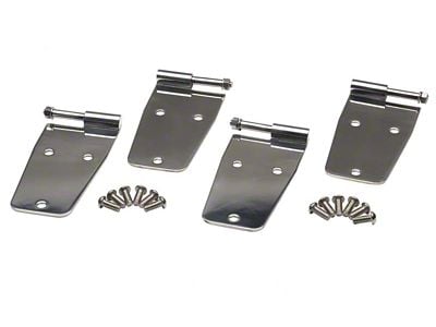 Hardtop Door Hinge set without Mirror Holes; Polished Stianless Steel; Set of 4 (76-93 Jeep CJ5, CJ7 & Wrangler YJ)