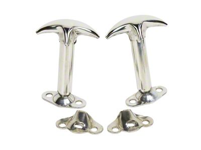 Hood Catch; Polished Stainless Steel; Pair (66-95 Jeep CJ5, CJ7, Wrangler YJ)