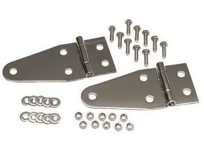 Hood Hinge; Polished Stainless Steel; Pair (66-95 Jeep CJ5, CJ7, Wrangler YJ)