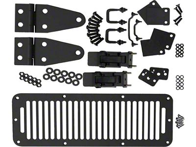 Hood Kit with TJ Style Hood Catch; Black Powder Coated Stainless Steel (78-95 Jeep CJ5, CJ7, Wrangler YJ)