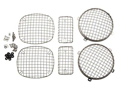 Wire Mesh Headlight Guard Set; Polished Stainless Steel; Set of 6 (97-06 Jeep Wrangler TJ)
