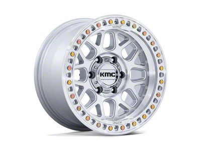 KMC GRS Gloss Silver with Machined Face 6-Lug Wheel; 17x9; -12mm Offset (21-25 Bronco, Excluding Raptor)
