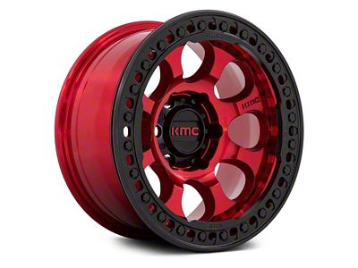 KMC Riot Beadlock Candy Red with Black Ring 6-Lug Wheel; 17x9; -12mm Offset (21-25 Bronco, Excluding Raptor)