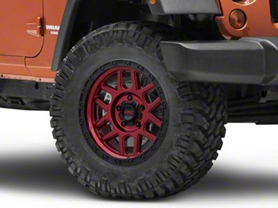 KMC Mesa Candy Red with Black Lip Wheel; 18x9; 18mm Offset (07-18 Jeep Wrangler JK)