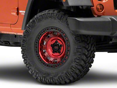 KMC Tank Beadlock Candy Red Wheel; 17x9; -15mm Offset (07-18 Jeep Wrangler JK)