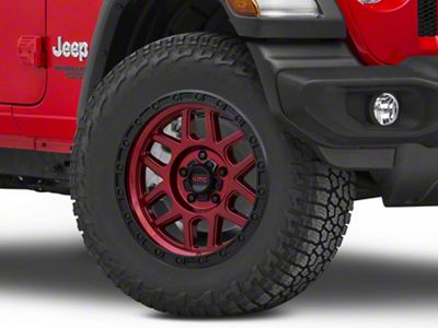 KMC Mesa Candy Red with Black Lip Wheel; 18x9; 18mm Offset (18-25 Jeep Wrangler JL)