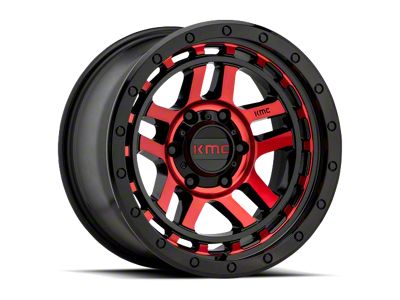 KMC Recon Gloss Black Machined with Red Tint Wheel; 17x8.5; 18mm Offset (18-25 Jeep Wrangler JL)