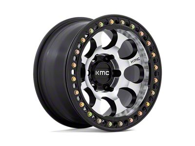 KMC Riot Beadlock Machined Face Satin Black Windows with Satin Black Ring Wheel; 17x8.5; 0mm Offset (18-25 Jeep Wrangler JL)