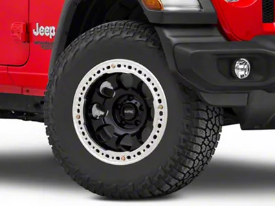 KMC Riot Beadlock Satin Black with Machined Ring Wheel; 17x9; -12mm Offset (18-25 Jeep Wrangler JL)
