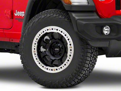 KMC Riot Beadlock Satin Black with Machined Ring Wheel; 17x9; -38mm Offset (18-25 Jeep Wrangler JL)