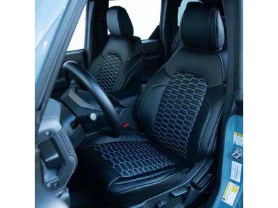 Premium Artificial Leather Front and Rear Seat Covers; All Black with Double Hex Stitch Accent Insert (21-25 Bronco 2-Door w/o MOLLE Panel)