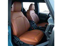 Premium Artificial Leather Front and Rear Seat Covers; All Brown with Double Hex Stitch Accent Insert (21-25 Bronco 4-Door w/o MOLLE Panel)