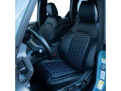 Premium Artificial Leather Front and Rear Seat Covers; All Black with Double Hex Stitch Accent Insert (21-25 Bronco 4-Door w/ Front Seat MOLLE Panel)