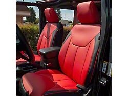Kustom Interior Premium Artificial Leather Front and Rear Seat Covers; Black with Red Front Face (13-18 Jeep Wrangler JK 2-Door)