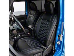 Kustom Interior Premium Artificial Leather Front and Rear Seat Covers; All Black with White Double Hex Stitch Accent Insert (18-26 Jeep Wrangler JL 4-Door, Excluding 4xe)