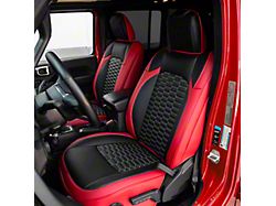 Kustom Interior Premium Artificial Leather Front and Rear Seat Covers; Red with Black Front Face (18-26 Jeep Wrangler JL 2-Door)