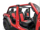 Kustom Interior Premium Artificial Leather Front and Rear Seat Covers; Black with Red Accent (18-26 Jeep Wrangler JL 4-Door w/o Power Seats)