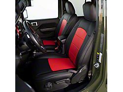 Premium Artificial Leather Front and Rear Seat Covers; Black with Red Accent (18-25 Jeep Wrangler JL 4-Door w/o Power Seats)