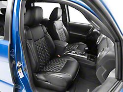 Premium Artificial Leather Front and Rear Seat Covers; All Black with White Stitching Honeycomb Accent (16-23 Tacoma Double Cab)