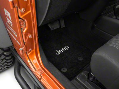 Lloyd Ultimat Front and Rear Floor Mats with Jeep Logo; Black (14-18 Jeep Wrangler JK 2-Door)