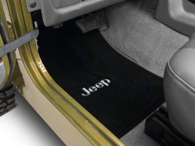 Lloyd Ultimat Front and Rear Floor Mats with Jeep Logo; Black (97-99 Jeep Wrangler TJ)