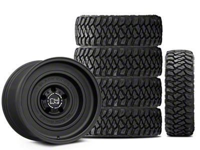17x9.5 Black Rhino Solid & 35in Mickey Thompson Mud-Terrain Baja Legend MTZ Tire Package; Set of 5 (07-18 Jeep Wrangler JK)