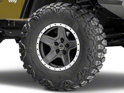 Mammoth Boulder Simulated Beadlock Style Charcoal Wheel; 16x8; 0mm Offset (97-06 Jeep Wrangler TJ)