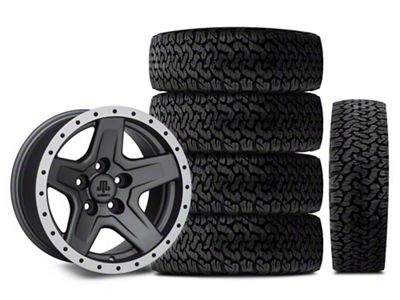 Mammoth Boulder Simulated Beadlock Style Charcoal 15x8 Wheel and BF Goodrich All Terrain TA KO2 35x12.50R15 Tire Kit (87-06 Jeep Wrangler YJ & TJ)