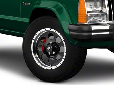 Mammoth 8 Simulated Beadlock Style Black Wheel; 16x8; 0mm Offset (84-01 Jeep Cherokee XJ)