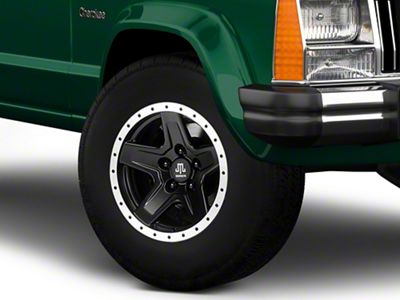 Mammoth Boulder Simulated Beadlock Style Black Wheel; 15x8; -19mm Offset (84-01 Jeep Cherokee XJ)