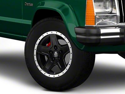 Mammoth Boulder Simulated Beadlock Style Black Wheel; 16x8; 0mm Offset (84-01 Jeep Cherokee XJ)
