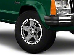 Mammoth Boulder Simulated Beadlock Style Charcoal Wheel; 15x8; -19mm Offset (84-01 Jeep Cherokee XJ)