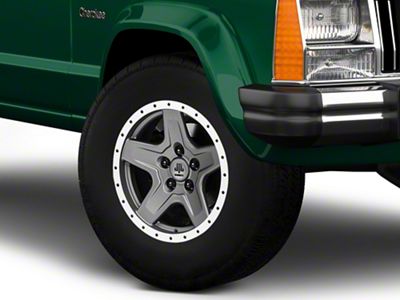 Mammoth Boulder Simulated Beadlock Style Charcoal Wheel; 15x8; -19mm Offset (84-01 Jeep Cherokee XJ)