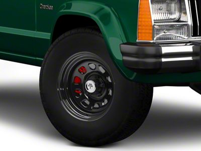 Mammoth D Window Black Wagon Wheel Edition Steel Wheel; 15x8; -19mm Offset (84-01 Jeep Cherokee XJ)