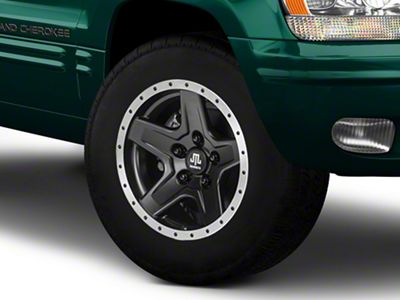 Mammoth Boulder Simulated Beadlock Style Black Wheel; 17x9; -6mm Offset (99-04 Jeep Grand Cherokee WJ)