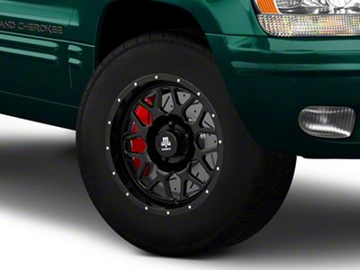 Mammoth Mesh Simulated Beadlock Satin Black Wheel; 17x9; -6mm Offset (99-04 Jeep Grand Cherokee WJ)