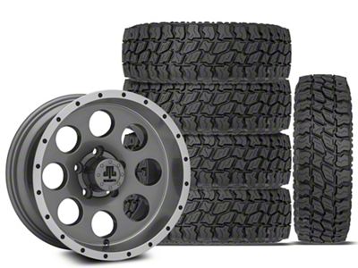 15x8 Mammoth 8 Beadlock Style & 31in Mudclaw Mud-Terrain Comp MTX Tire Package; Set of 5 (97-06 Jeep Wrangler TJ)