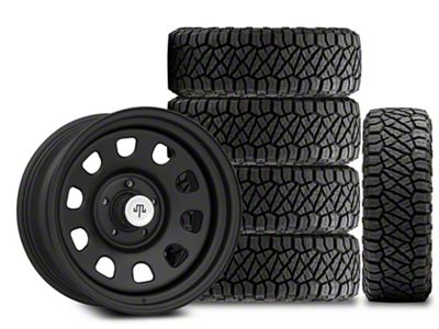 17x9 Mammoth D Window & 34in NITTO All-Terrain Ridge Grappler A/T Tire Package; Set of 5 (07-18 Jeep Wrangler JK)