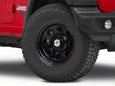 Mammoth 8 Steel Black Wheel with Polished Center Cap; 17x9; -6mm Offset (18-25 Jeep Wrangler JL)