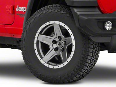 Mammoth Boulder Simulated Beadlock Style Charcoal Wheel; 17x9; -6mm Offset (18-25 Jeep Wrangler JL)