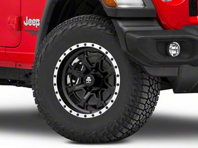 Mammoth Split 16 Beadlock Satin Black with Polished Lip Wheel; 17x9; -6mm Offset (18-25 Jeep Wrangler JL)