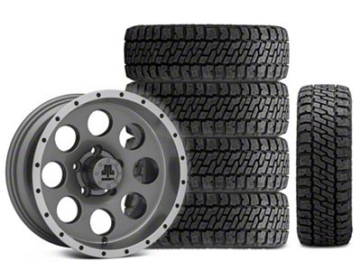 15x8 Mammoth 8 Beadlock Style Wheel & 33in Mickey Thompson Mud-Terrain Baja Legend EXP Tire Package; Set of 5 (97-06 Jeep Wrangler TJ)