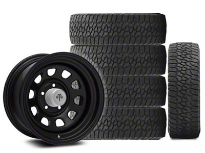 15x8 Mammoth D Window Wheel & 33in Falken All-Terrain Wildpeak A/T3W Tire Package; Set of 5 (97-06 Jeep Wrangler TJ)
