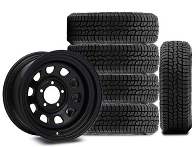 15x8 Mammoth D Window Wheel & 31in West Lake All-Terrain SL369 Tire Package; Set of 5 (87-95 Jeep Wrangler YJ)