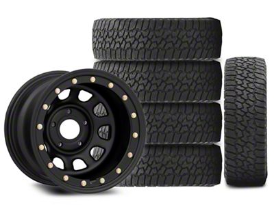 15x10 Mammoth D Window Wheel & 33in Falken All-Terrain Wildpeak A/T3W Tire Package; Set of 5 (87-95 Jeep Wrangler YJ)